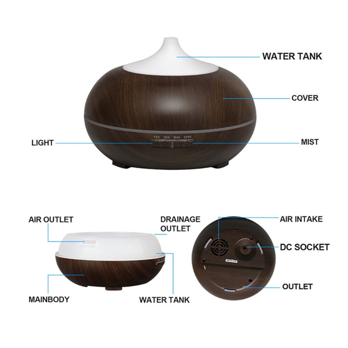 Wood-Grain Ultrasonic Diffuser, 300 ml