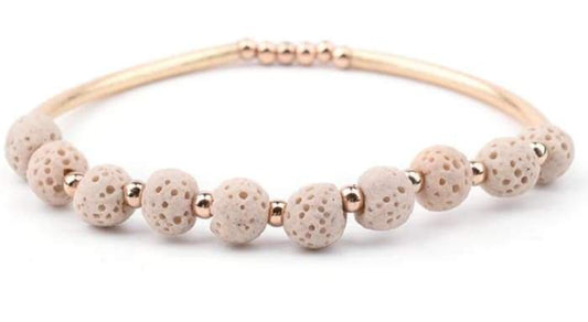 Lava Stone Aroma Bracelet, Beige & Gold