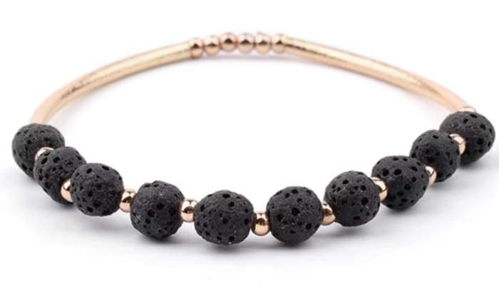 Lava Stone Aroma Bracelet, Black & Gold