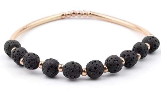 Lava Stone Aroma Bracelet, Black & Gold